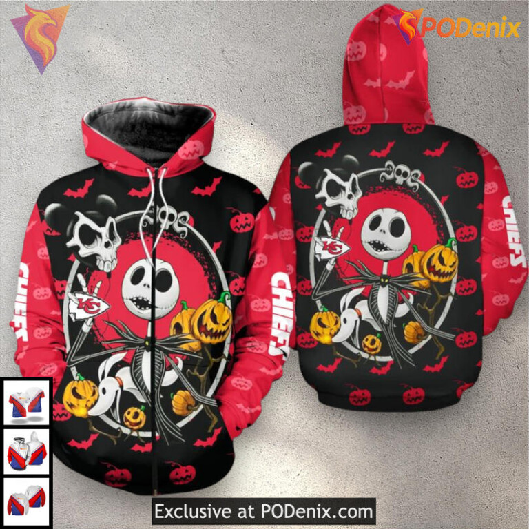 Jack Skellington Custom Kansas City Chiefs Womens Hoodie Halloween 3D Style - 1