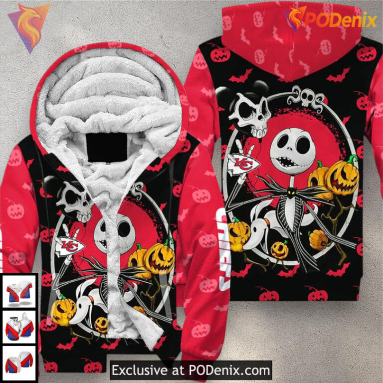 Jack Skellington Custom Kansas City Chiefs Womens Hoodie Halloween 3D Style - 2