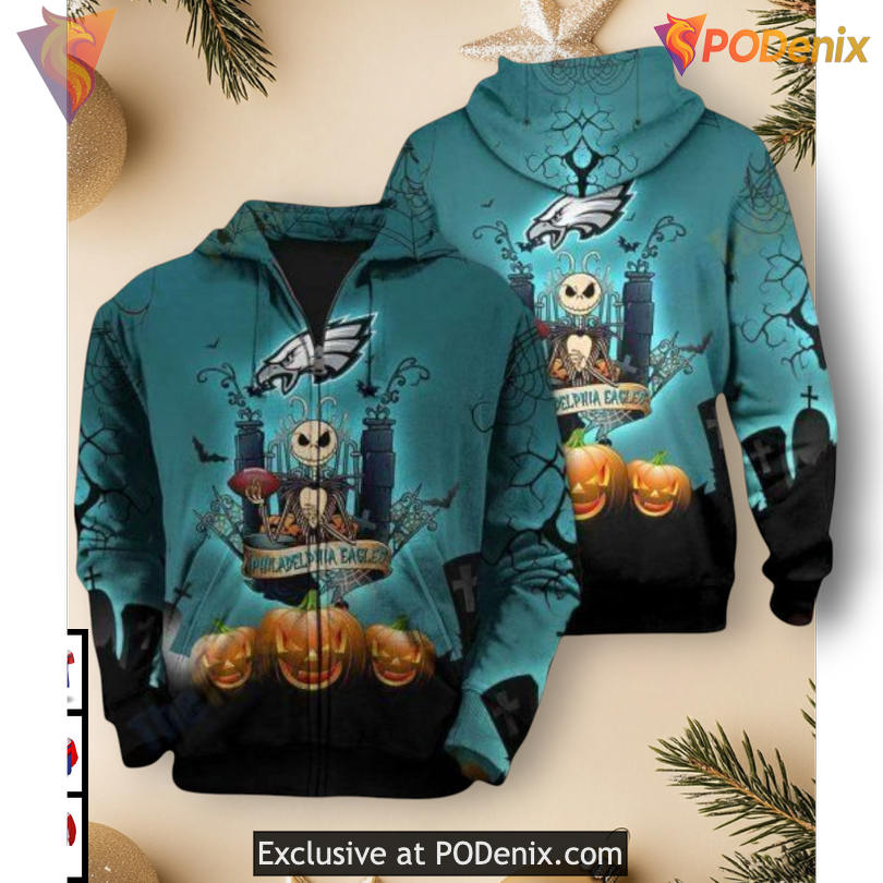 Jack Skellington Fan Edition Custom Philadelphia Eagles Hoodie Youth 3D Apparel Jack Skellington Fan Edition Custom Philadelphia Eagles Hoodie Youth 3D Apparel