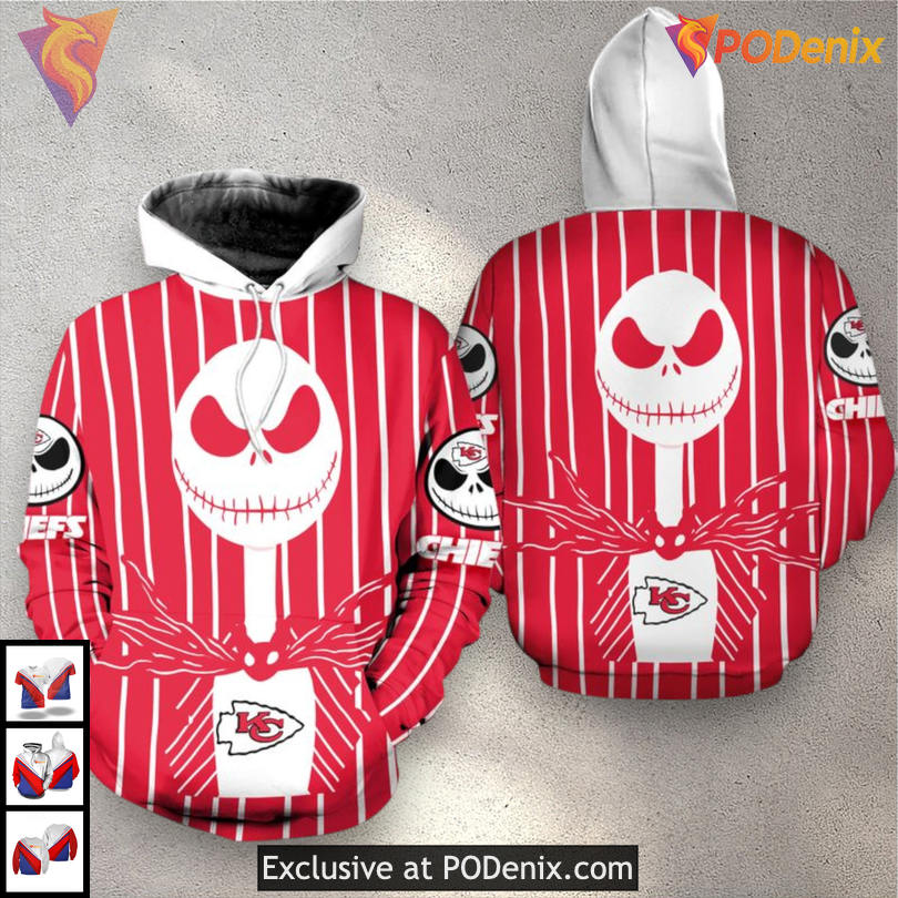 Jack Skellington Halloween Youth Kansas City Chiefs Hoodie Spooky Zip Up Jack Skellington Halloween Youth Kansas City Chiefs Hoodie Spooky Zip Up