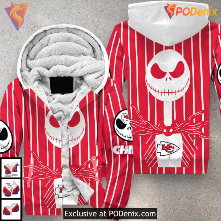 Jack Skellington Halloween Youth Kansas City Chiefs Hoodie Spooky Zip Up - 2