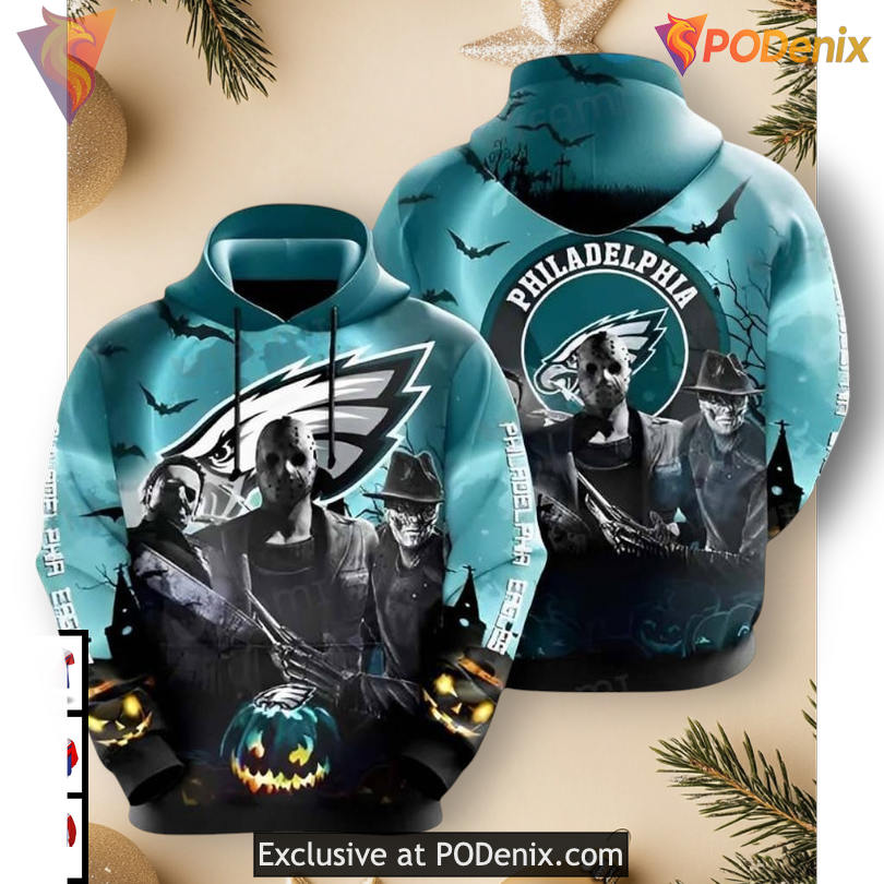 Jason Freddy Horror Mashup Personalized Philadelphia Eagles Hoodie Christmas Custom 3D Jason Freddy Horror Mashup Personalized Philadelphia Eagles Hoodie Christmas Custom 3D