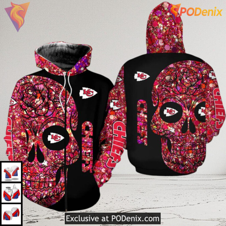Kansas City Chief Hoodie Kids 3D Skull Zip Up NFL Apparel Size S–5XL