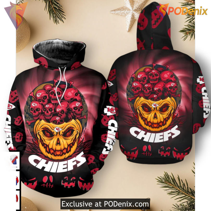 Kansas City Chief Hoodie Pumpkin Theme 3D Zip Up, Limited Halloween Collection Kansas City Chief Hoodie Pumpkin Theme 3D Zip Up, Limited Halloween Collection