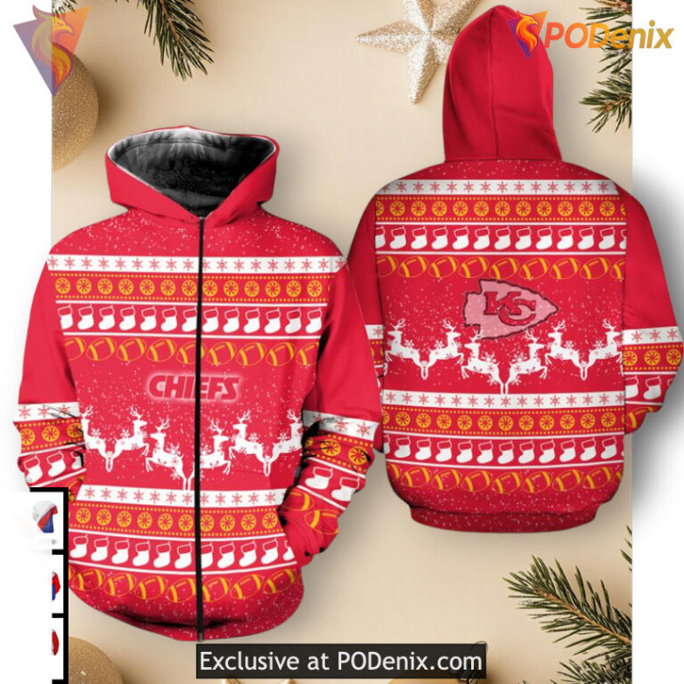 Kansas City Chiefs 3D Hoodie Holiday Pattern Christmas Edition, Custom Zip Up - 1