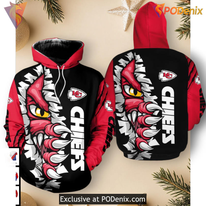 Kansas City Chiefs Hoodie 3D Halloween Monster Design, Custom Fan Gear Edition Kansas City Chiefs Hoodie 3D Halloween Monster Design, Custom Fan Gear Edition