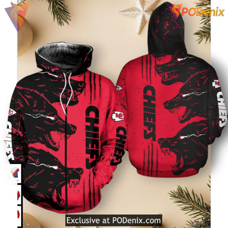 Kansas City Chiefs Hoodie For Men Wolf Spirit 3D Edition, Custom Zip Up Apparel - 1