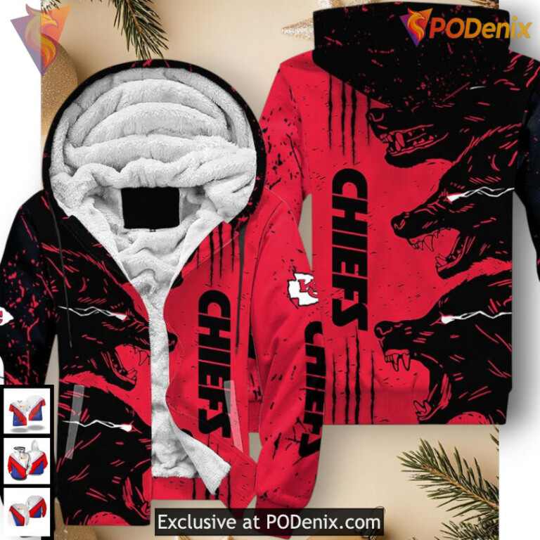 Kansas City Chiefs Hoodie For Men Wolf Spirit 3D Edition, Custom Zip Up Apparel - 2