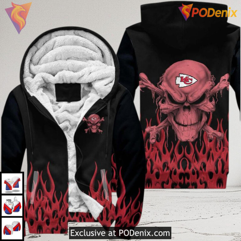 Kansas City Chiefs Hoodies For Men Flame Skull 3D Graphic NFL Apparel