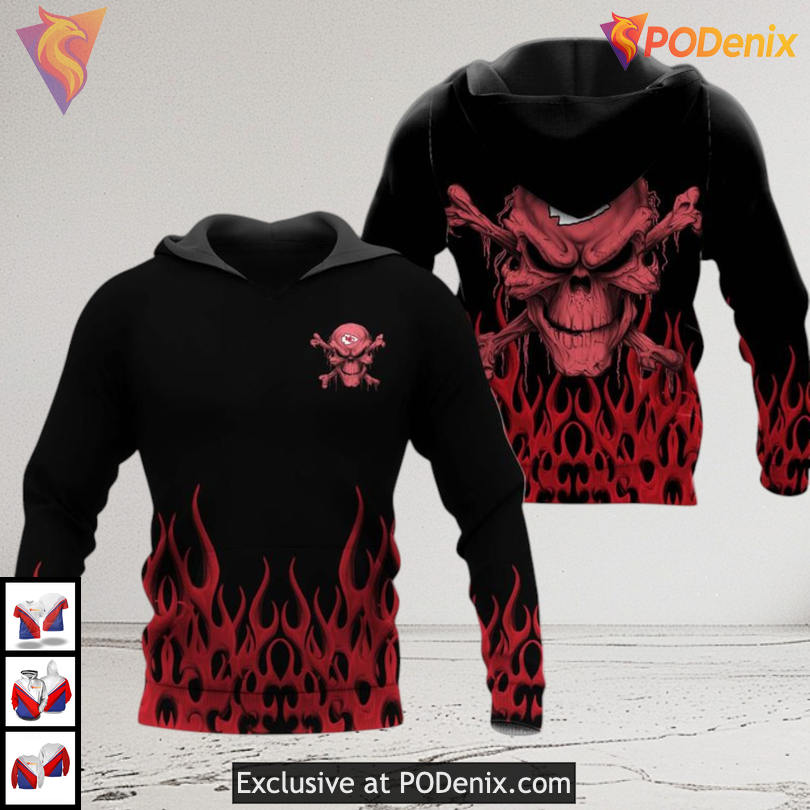 Kansas City Chiefs Hoodies For Men Flame Skull 3D Graphic NFL Apparel Kansas City Chiefs Hoodies For Men Flame Skull 3D Graphic NFL Apparel