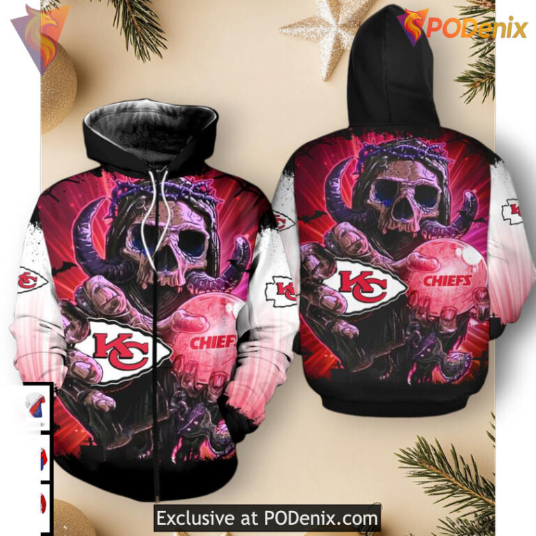 Kansas City Chiefs Hoodies For Men Horror Skull Design, Halloween 3D Fan Apparel
