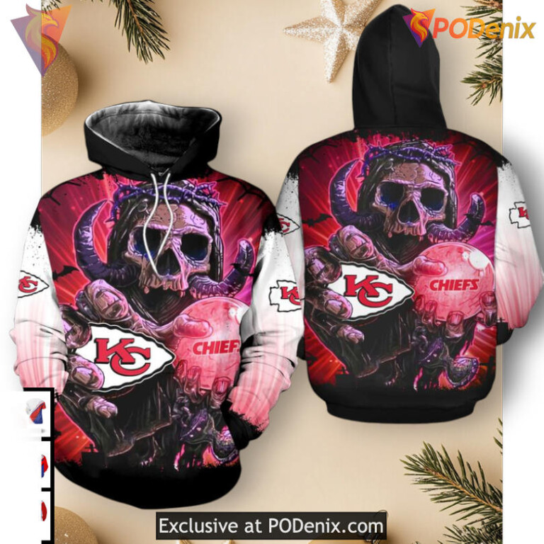 Kansas City Chiefs Hoodies For Men Horror Skull Design, Halloween 3D Fan Apparel - 1