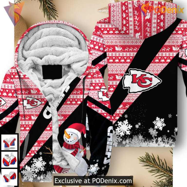 Kansas City Chiefs Kids Hoodie Holiday Snowman Theme, Xmas Zip Up Fanwear - 2