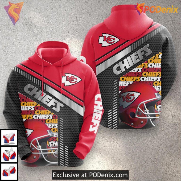 Kansas City Chiefs Retro Hoodie Iron Rush Helmet Impact 3D Design, Team Edition