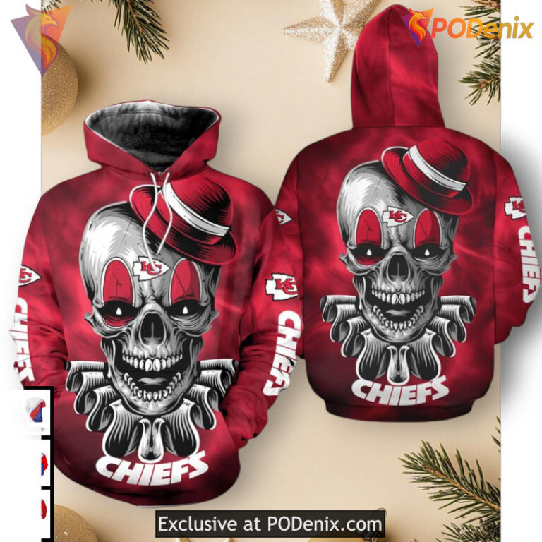 Kansas City Chiefs Womens Hoodie Skull Clown 3D Artwork, Cozy Fleece Zip Up