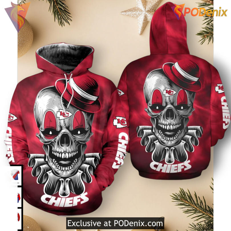 Kansas City Chiefs Womens Hoodie Skull Clown 3D Artwork, Cozy Fleece Zip Up Kansas City Chiefs Womens Hoodie Skull Clown 3D Artwork, Cozy Fleece Zip Up