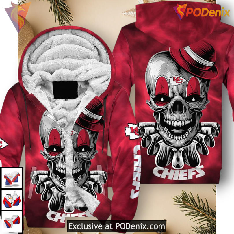 Kansas City Chiefs Womens Hoodie Skull Clown 3D Artwork, Cozy Fleece Zip Up Kansas City Chiefs Womens Hoodie Skull Clown 3D Artwork, Cozy Fleece Zip Up