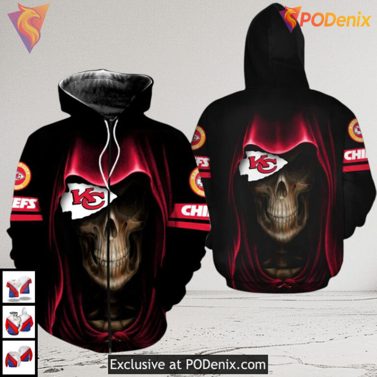 Kansas City Chiefs Womens Hoodie Skull Graphic Fanwear Limited Edition - 2
