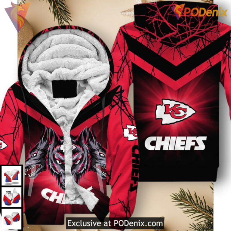Kansas City Chiefs Youth Hoodie Wolf Halloween 3D Print, Fleece Zip Up Edition - 2