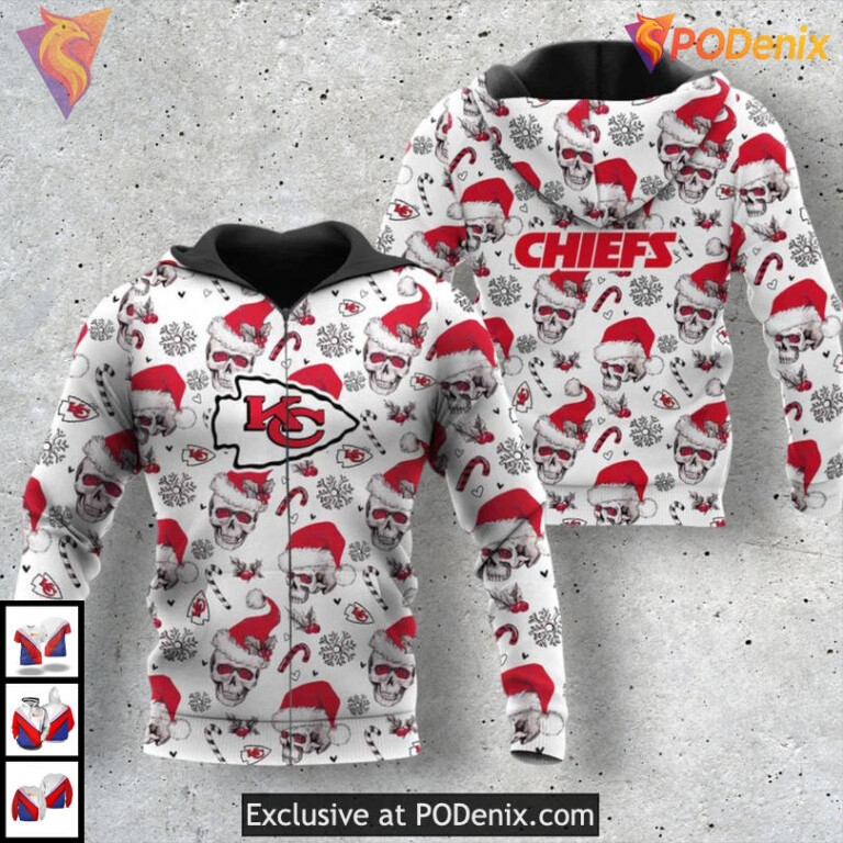 Kansas City Chiefs Zip Up Hoodie Christmas Santa Skull Limited Edition Style