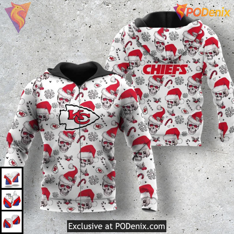 Kansas City Chiefs Zip Up Hoodie Christmas Santa Skull Limited Edition Style Kansas City Chiefs Zip Up Hoodie Christmas Santa Skull Limited Edition Style
