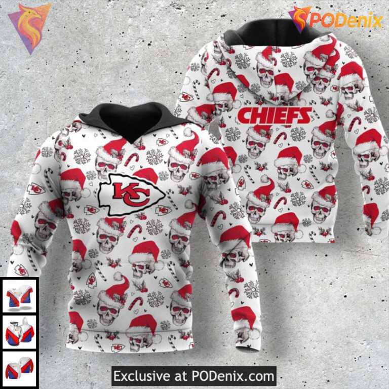 Kansas City Chiefs Zip Up Hoodie Christmas Santa Skull Limited Edition Style - 1