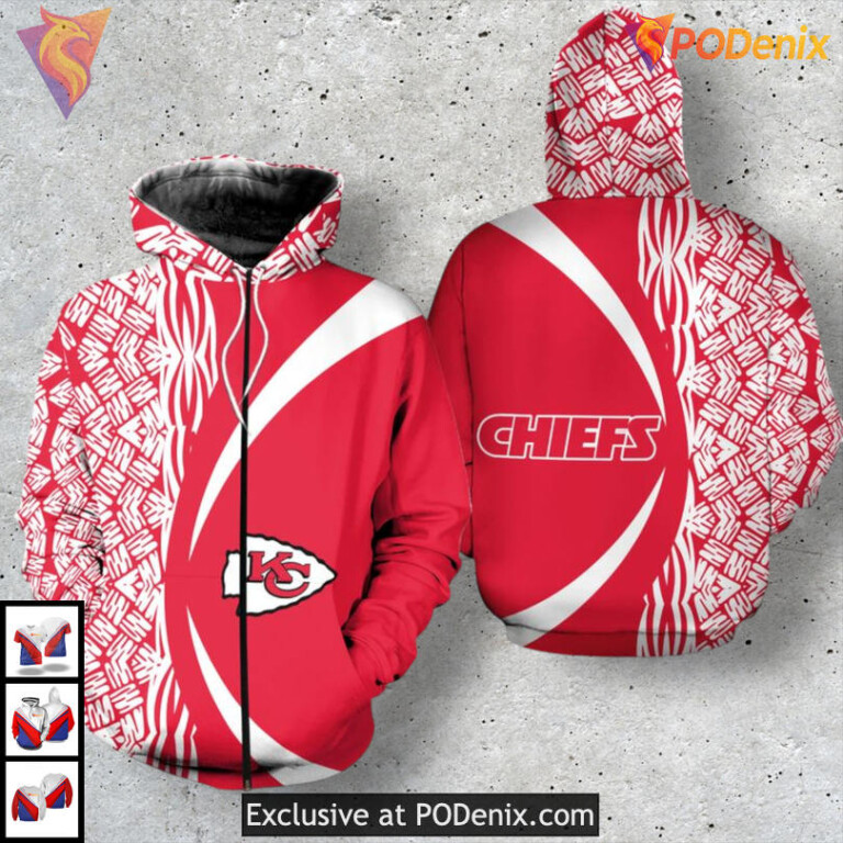 Kansas City Chiefs Zip Up Hoodie Youth Custom Chiefs 3D Edition Apparel - 1