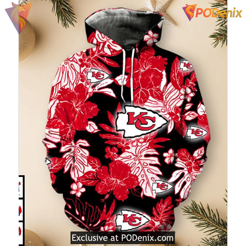 Kc Chiefs Hoodie Hawaiian Tropical Flower 3D Design, Vacation Fan Edition Kc Chiefs Hoodie Hawaiian Tropical Flower 3D Design, Vacation Fan Edition