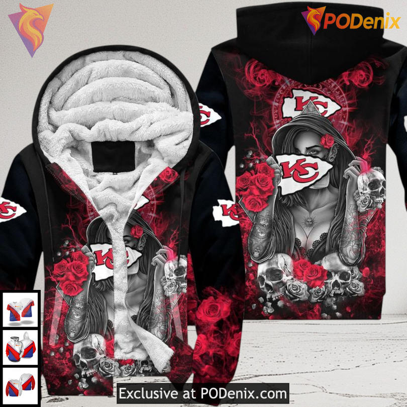 Kc Chiefs Hoodie Skull Rose Artwork with NFL Spirit Quote for Women Kc Chiefs Hoodie Skull Rose Artwork with NFL Spirit Quote for Women