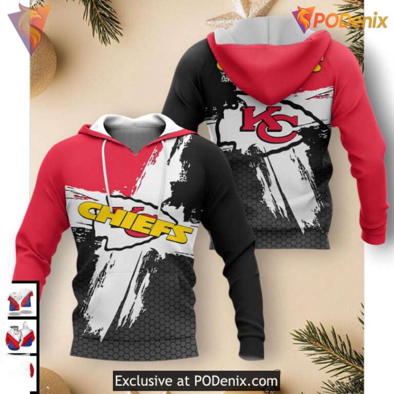 Kc Chiefs Youth Hoodie Hexagon Brushstroke Design, 3D Limited Edition Apparel