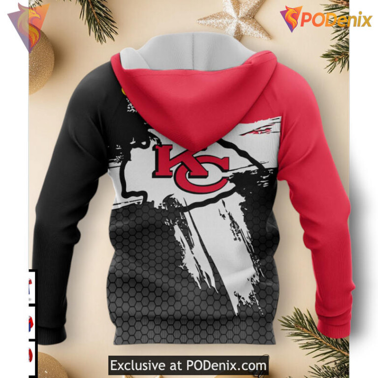 Kc Chiefs Youth Hoodie Hexagon Brushstroke Design, 3D Limited Edition Apparel - 1