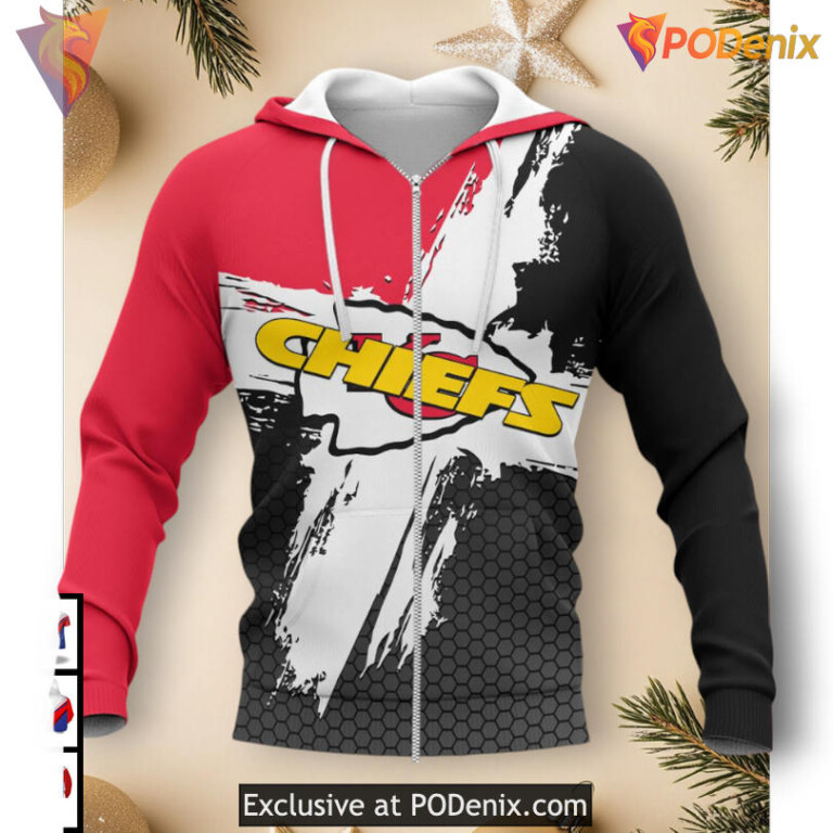 Kc Chiefs Youth Hoodie Hexagon Brushstroke Design, 3D Limited Edition Apparel - 2