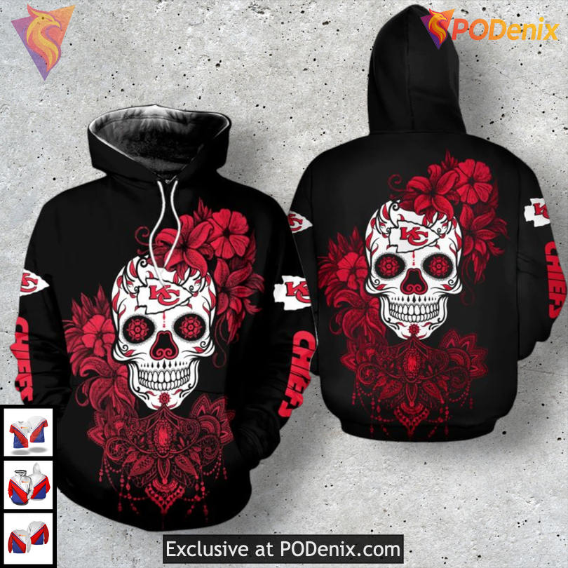 Kc Chiefs Zip Up Hoodie Skull Rose 3D Artwork Limited Chiefs Fan Apparel Kc Chiefs Zip Up Hoodie Skull Rose 3D Artwork Limited Chiefs Fan Apparel
