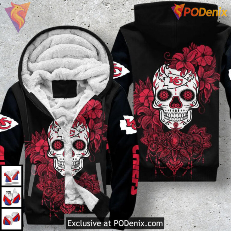 Kc Chiefs Zip Up Hoodie Skull Rose 3D Artwork Limited Chiefs Fan Apparel - 1