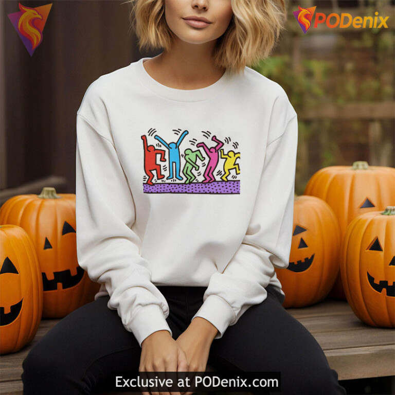 Keith Haring Sweatshirt, Dancing Figures Pop Art Inspired Design - 2