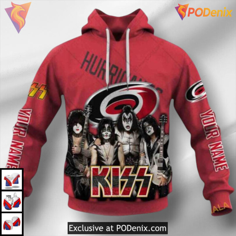 Kiss Band Inspired Graphic Carolina Hurricanes Christmas Hoodie 3D Sweatshirt