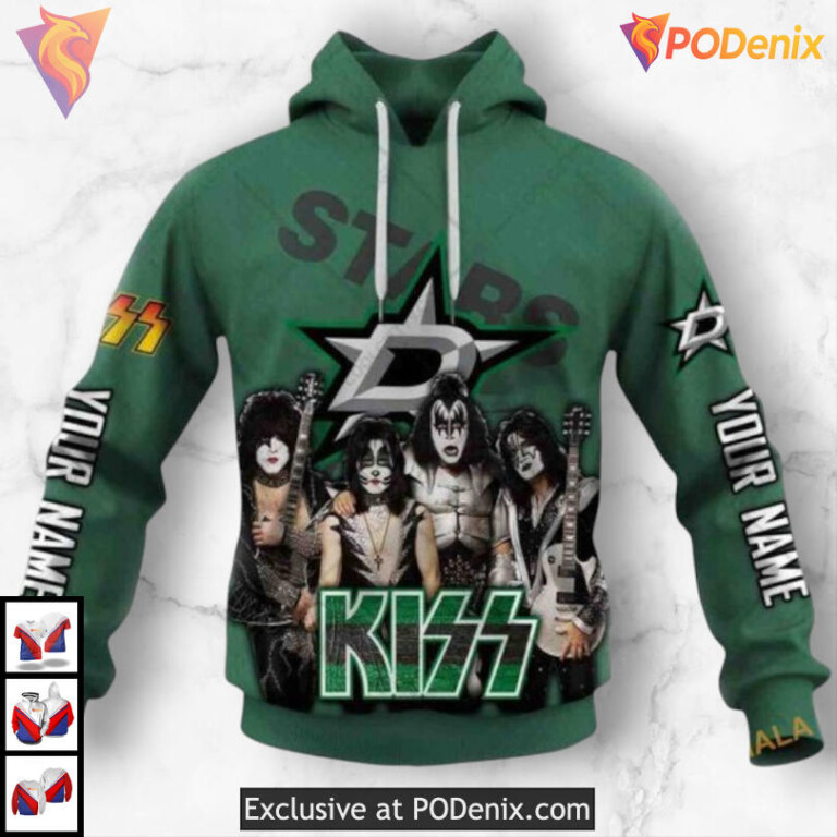 Kiss Band Inspired Retro Crossover Custom Name Dallas Stars Hoodie 3D Shirt