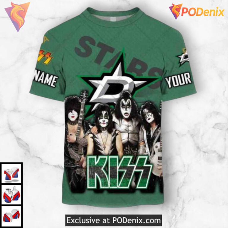 Kiss Band Inspired Retro Crossover Custom Name Dallas Stars Hoodie 3D Shirt - 1
