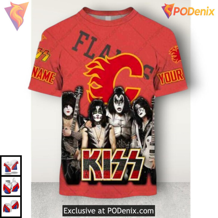 Kiss Band Rock Style Calgary Flames Christmas Hoodie 3D Sweatshirt - 1