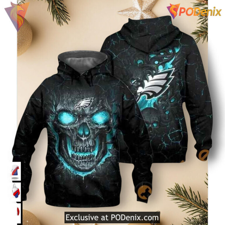 Lava Flame Skull Artwork Philadelphia Eagles Hoodie for Bold Women Fans