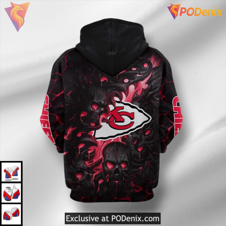 Lava Skull Graphic 3D Womens Kc Chiefs Zip Up Hoodie Custom Fanwear Collection - 2