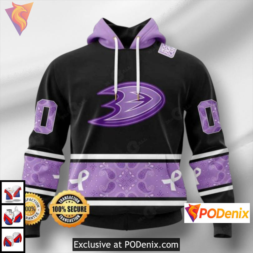 Lavender Awareness Ribbon Anaheim Ducks Hoodie 3D Style Cancer Support Merch