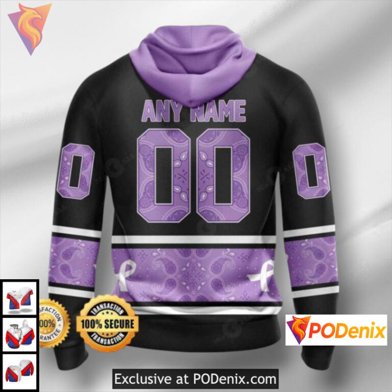 Lavender Awareness Ribbon Anaheim Ducks Hoodie 3D Style Cancer Support Merch - 1