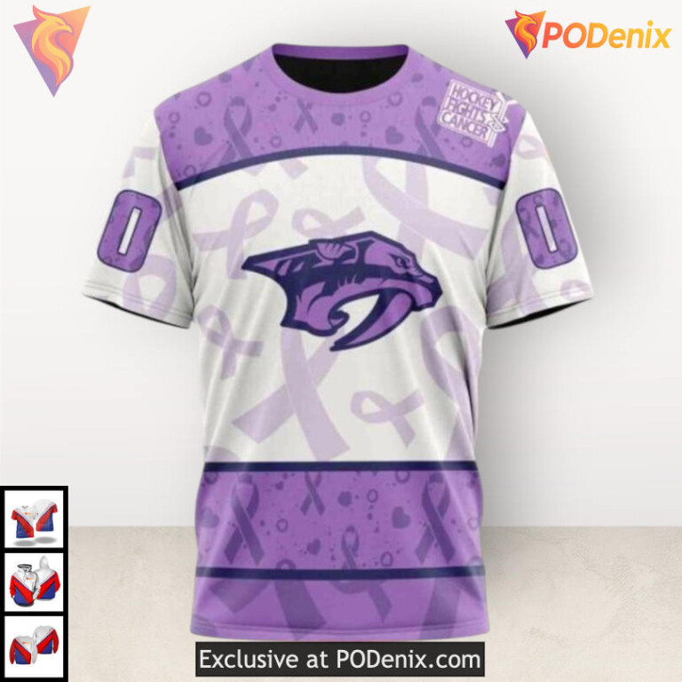 Lavender Awareness Tribute Nashville Predators Hoodie 3D Cancer Fight Edition - 2