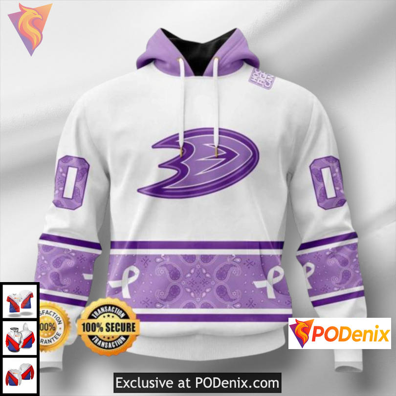 Lavender Cancer Awareness Tribute Anaheim Ducks Hoodie All Over Print NHL Apparel