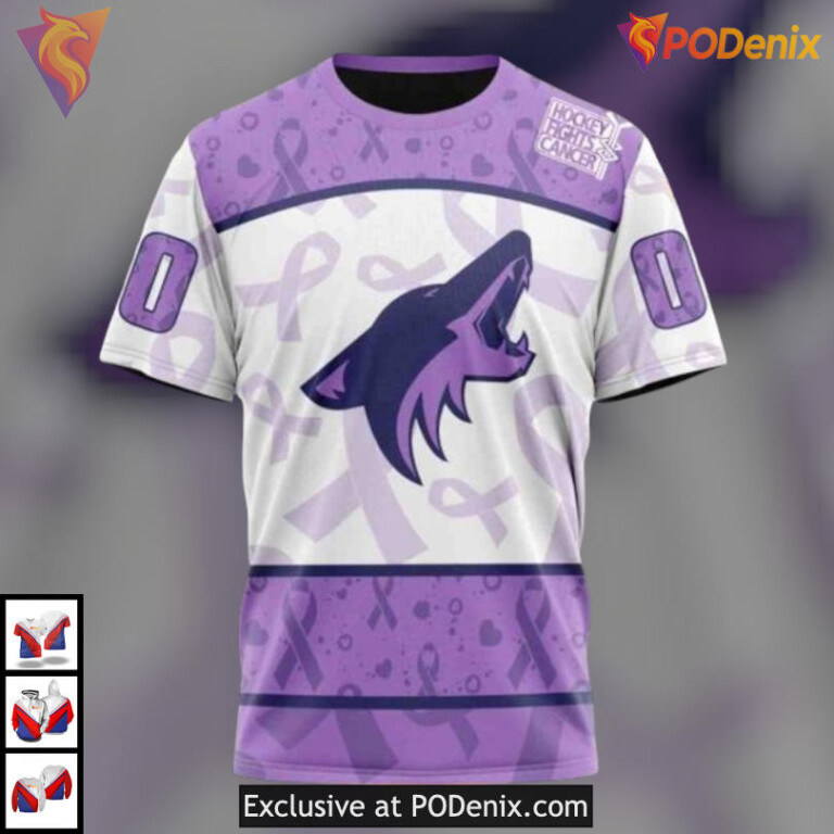 Lavender Cancer Fight Awareness Arizona Coyotes Pullover Hoodie Custom Apparel - 2