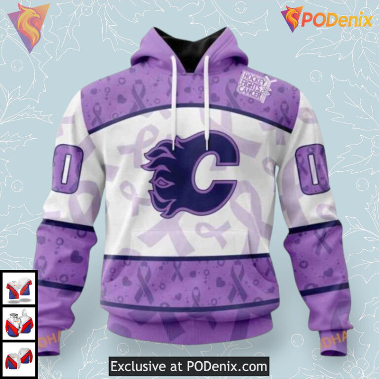 Lavender Cancer Fight Retro Calgary Flames Hoodie 3D Sweatshirt