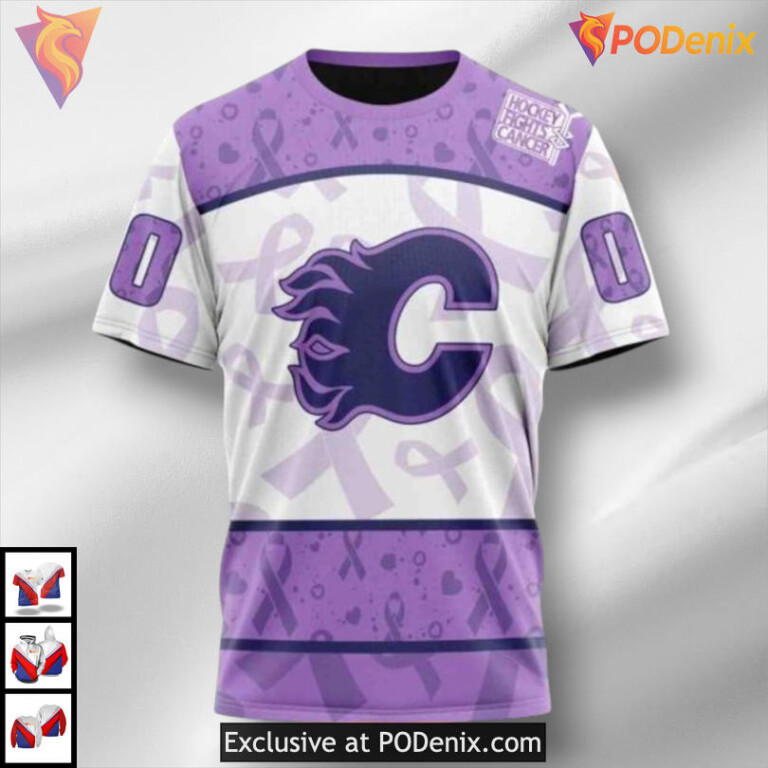 Lavender Cancer Fight Retro Calgary Flames Hoodie 3D Sweatshirt - 2