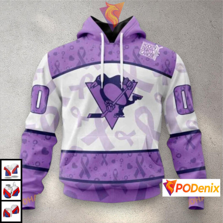 Lavender Fight Cancer Awareness Tribute Pittsburgh Penguins Zip Up Hoodie NHL 3D