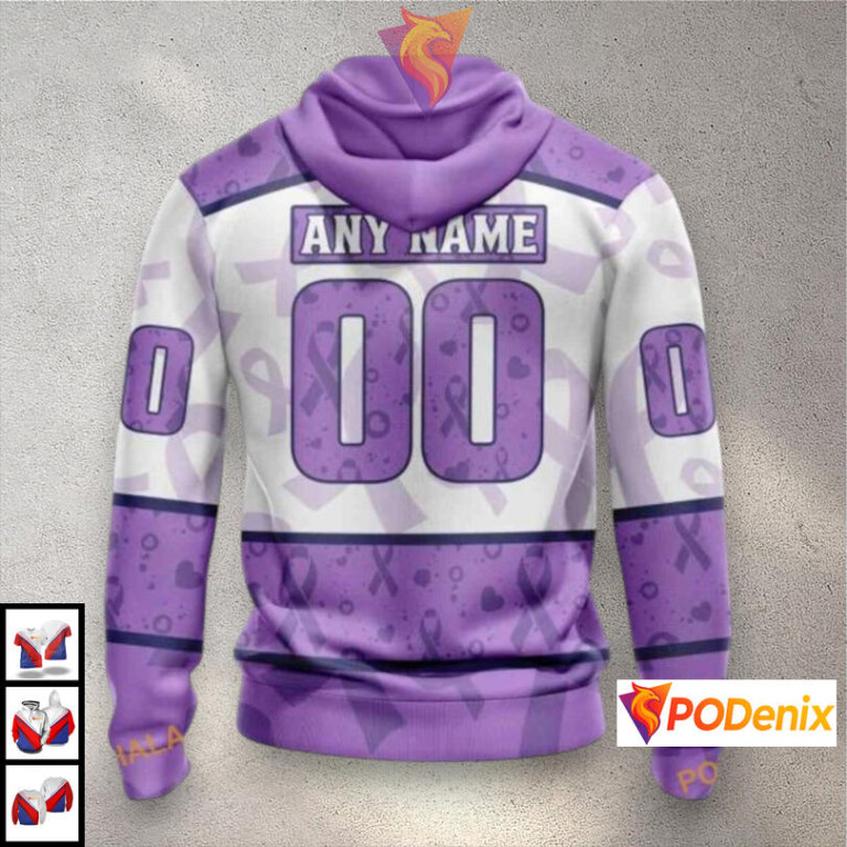 Lavender Fight Cancer Awareness Tribute Pittsburgh Penguins Zip Up Hoodie NHL 3D - 1